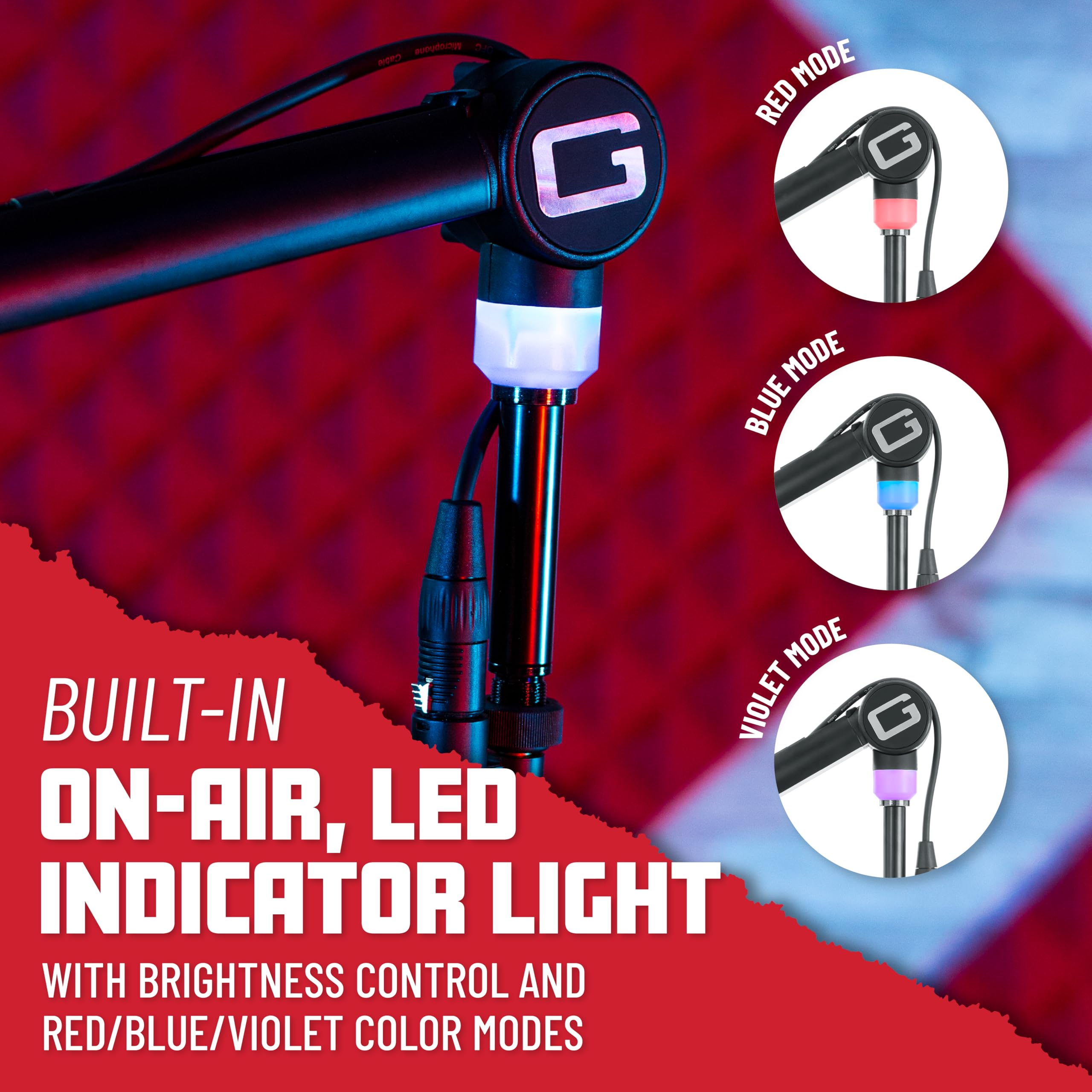 Gator Frameworks Professional Desktop Broadcast/Podcast Microphone Boom Stand with On-Air Indicator Light (GFWMICBCBM4000)